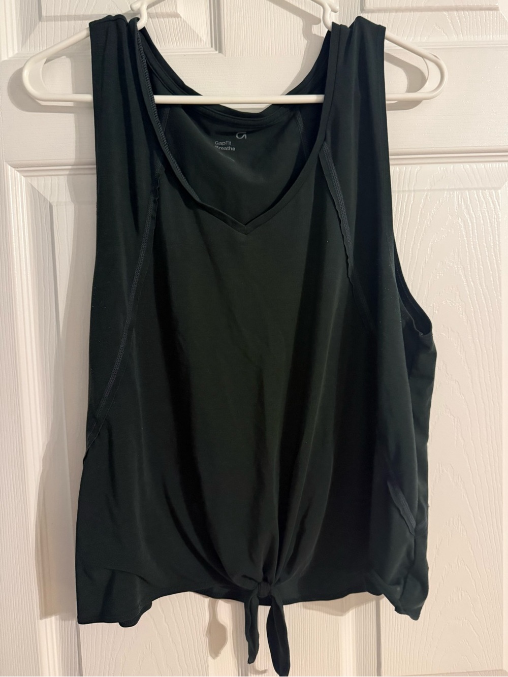 GapFit Breathe Dark Green Tie Front Workout Tank Top Size Large